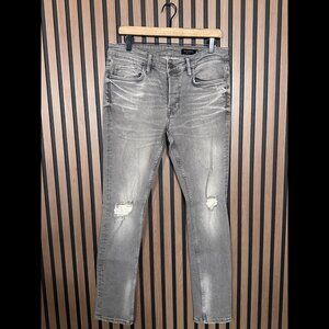 AllSaints Jeans 31 x 32 Mens Gray Red Damaged Button Fly Acid Wash Slim Fit